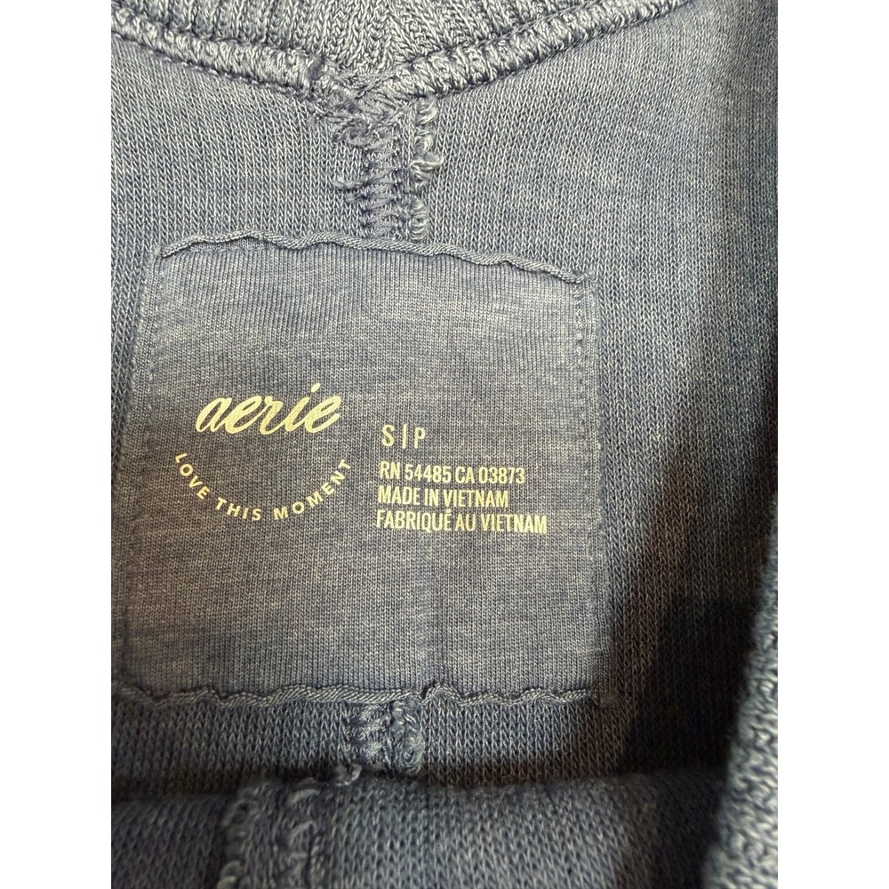 Aerie Oversized Waffle Knit V-Neck‎ Sweater Navy Blue Slouchy Split Hem Small - Picture 3 of 5
